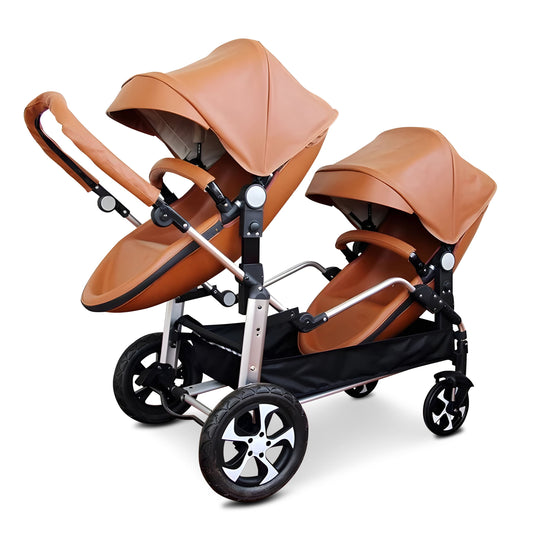Luxury Leather Twin Baby Stroller