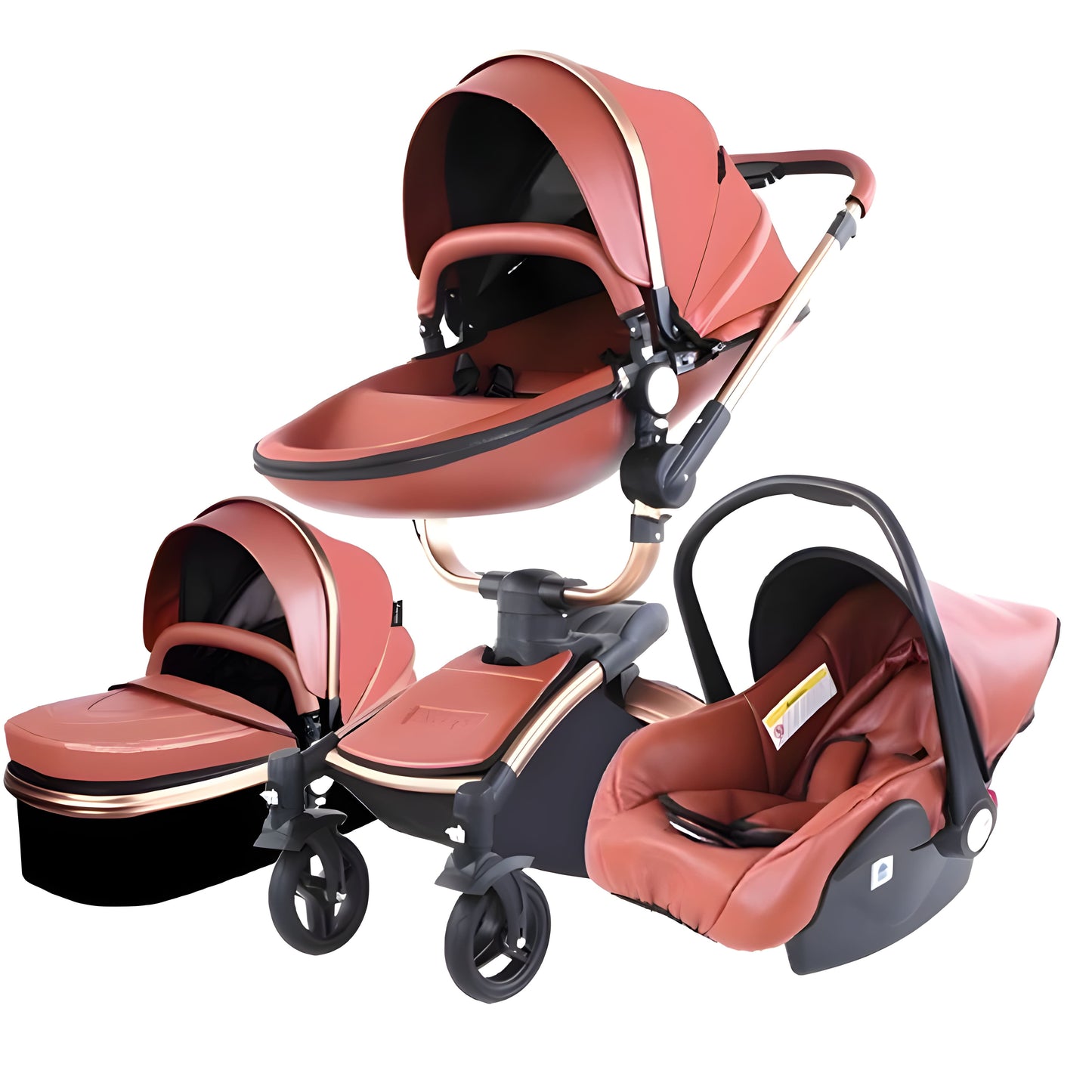Luxury Leather 360° Rotating 3-in-1 Baby Stroller