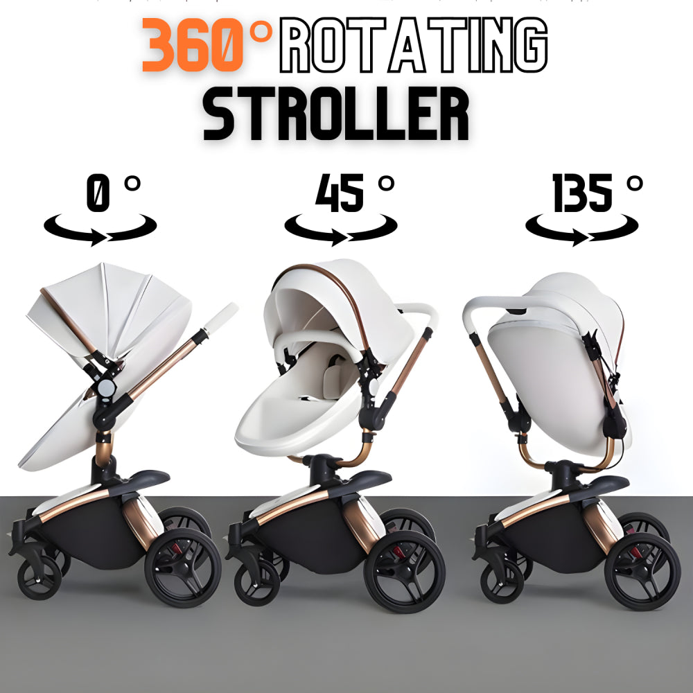 Luxury Leather 360° Rotating 3-in-1 Baby Stroller